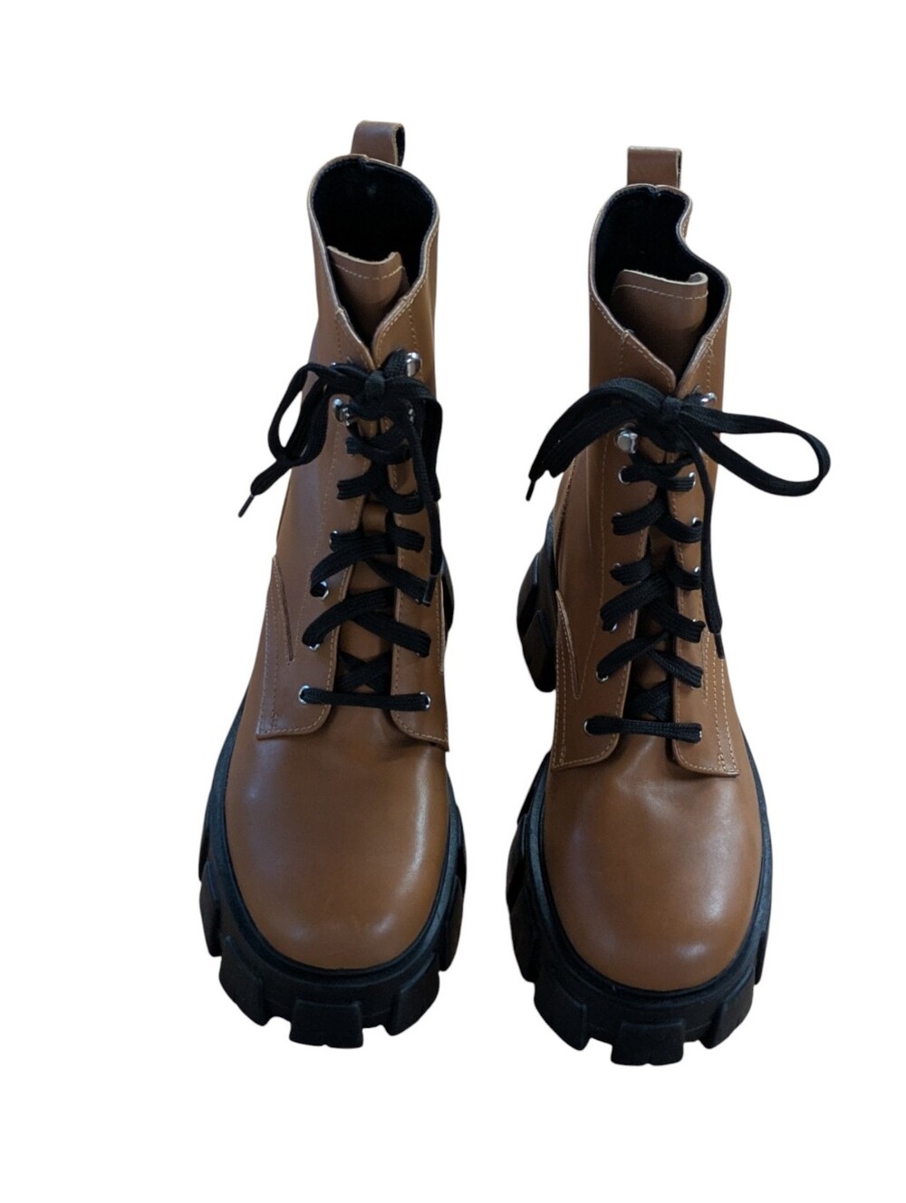Marc Fisher Happy Lug Sole Combat Boots Cognac Leather Size 9 - Picture 3 of 11